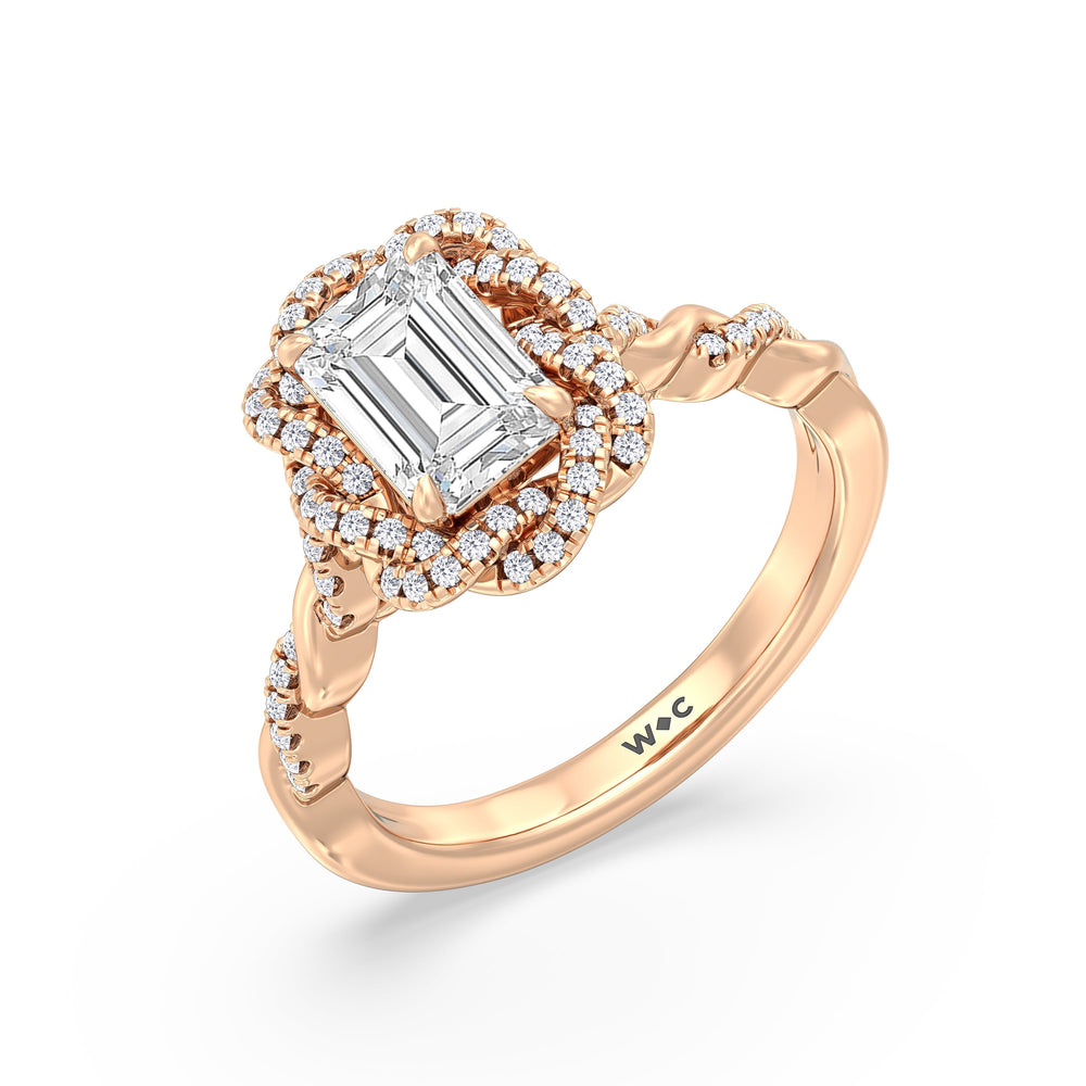 Emerald Cut Vintage Floral Twisted Halo Diamond Engagement Ring with Lab Grown Diamond in 14KT Rose Gold view 3
