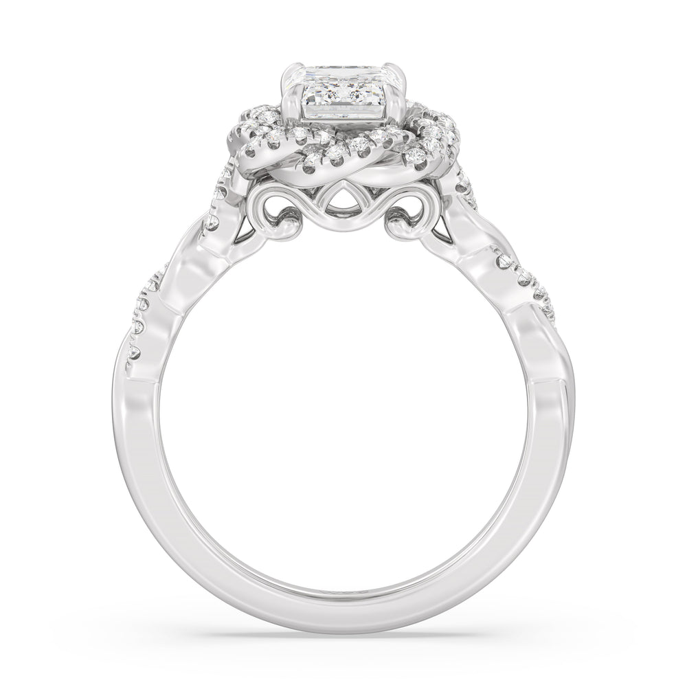 Emerald Cut Vintage Floral Twisted Halo Diamond Engagement Ring with Lab Grown Diamond in 14KT Platinum view 2
