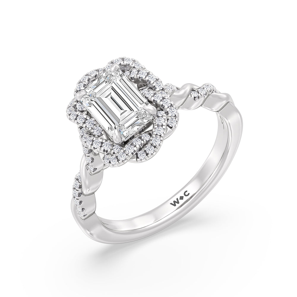Emerald Cut Vintage Floral Twisted Halo Diamond Engagement Ring with Lab Grown Diamond in 14KT Platinum view 3
