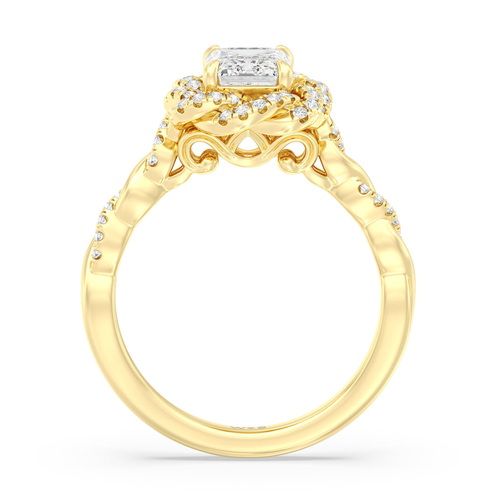 Emerald Cut Vintage Floral Twisted Halo Diamond Engagement Ring with Lab Grown Diamond in 14KT Yellow Gold view 2
