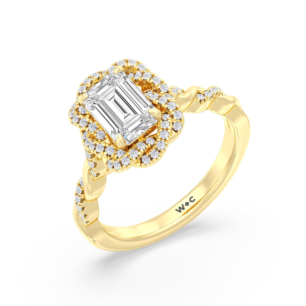 Emerald Cut Vintage Floral Twisted Halo Diamond Engagement Ring with Lab Grown Diamond in 14KT Yellow Gold view 3
