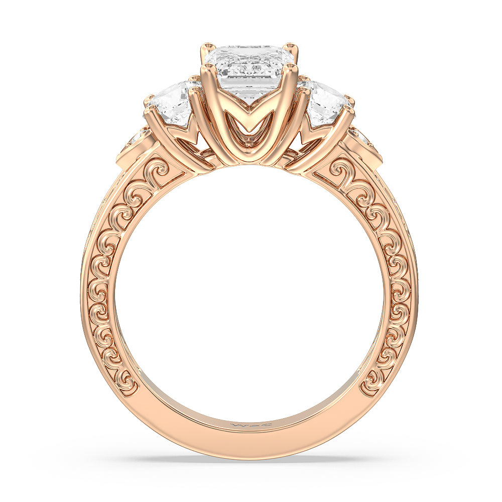 Emerald Cut The Seraphine Tulip Three Stone Ring with Lab Grown Diamond in 14KT Rose Gold view 3
