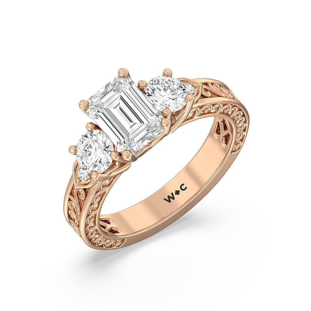Emerald Cut The Seraphine Tulip Three Stone Ring with Lab Grown Diamond in 14KT Rose Gold view 4
