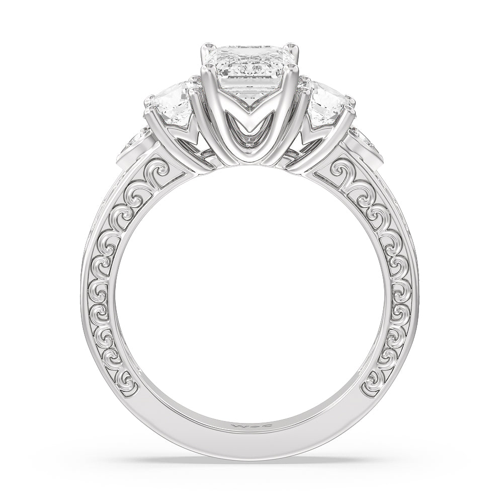 Emerald Cut The Seraphine Tulip Three Stone Ring with Lab Grown Diamond in 14KT Platinum view 3
