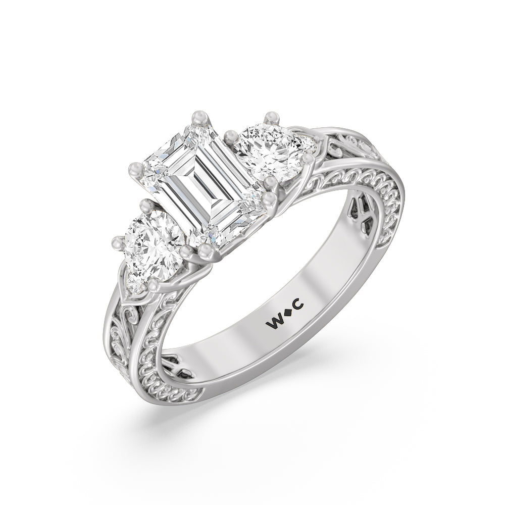 Emerald Cut The Seraphine Tulip Three Stone Ring with Lab Grown Diamond in 14KT Platinum view 4
