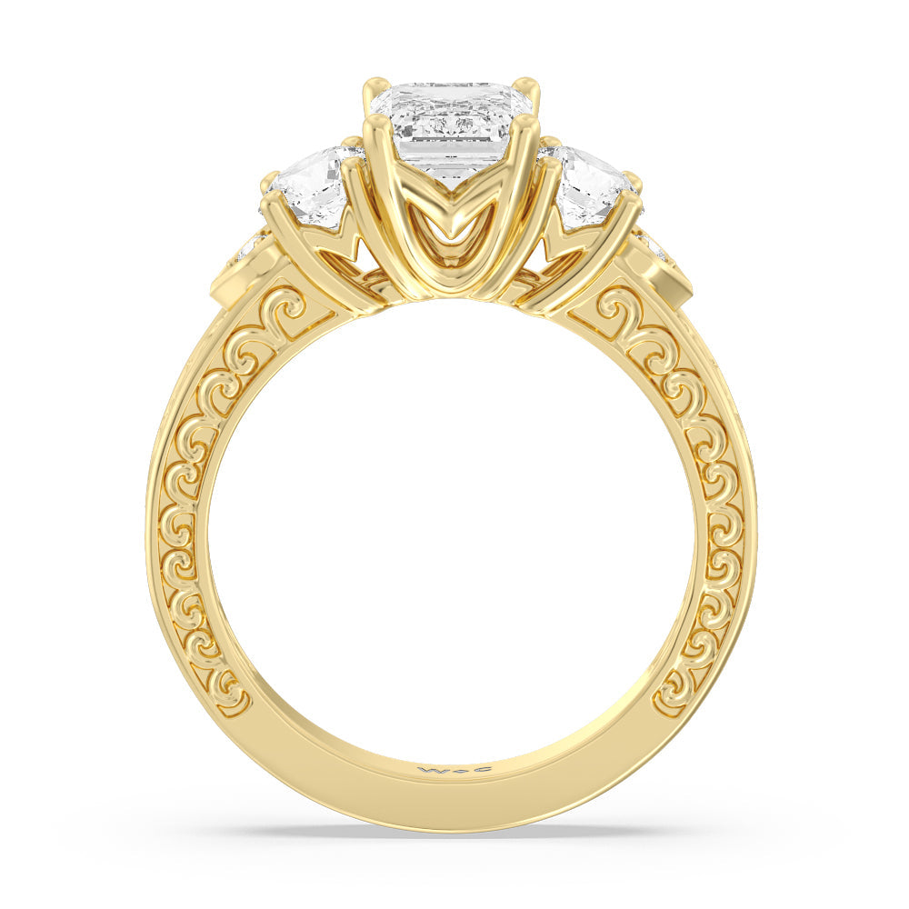 Emerald Cut The Seraphine Tulip Three Stone Ring with Lab Grown Diamond in 14KT Yellow Gold view 3
