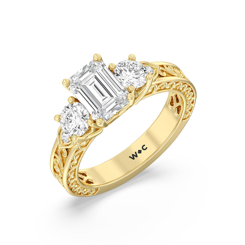 Emerald Cut The Seraphine Tulip Three Stone Ring with Lab Grown Diamond in 14KT Yellow Gold view 4
