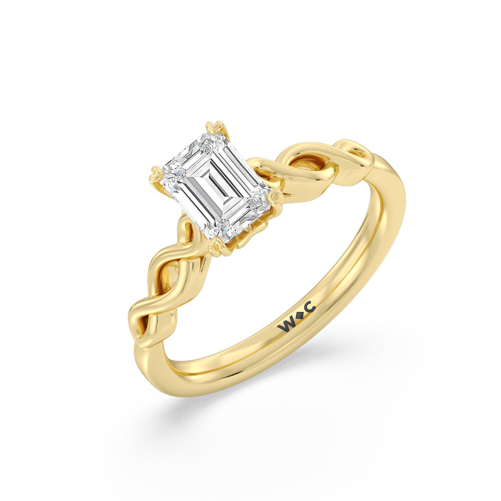 Emerald Cut Vintage Celtic Twist Engagement Ring with Lab Grown Diamond in 14KT Yellow Gold view 3
