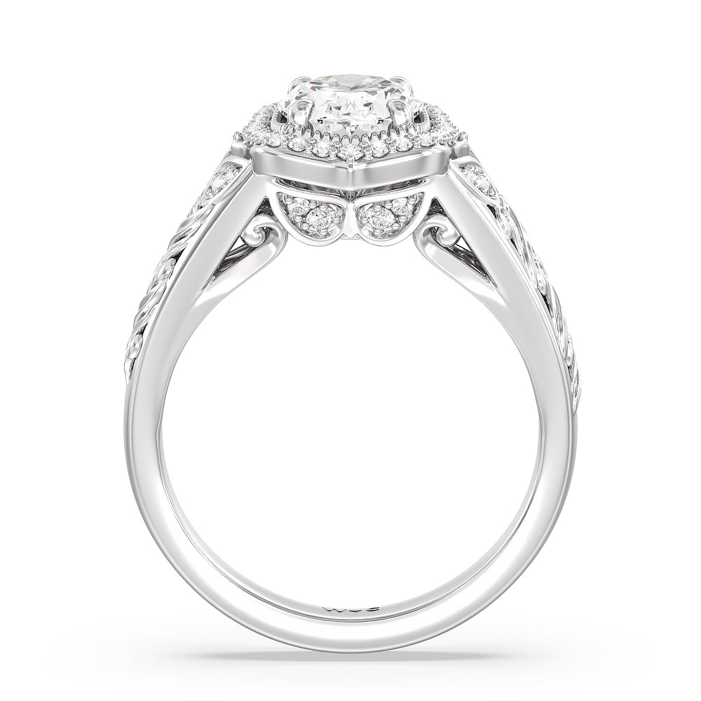 Vintage Filigree Fancy Halo Engagement Ring with Oval Cut Diamond in 14KT Platinum view 2
