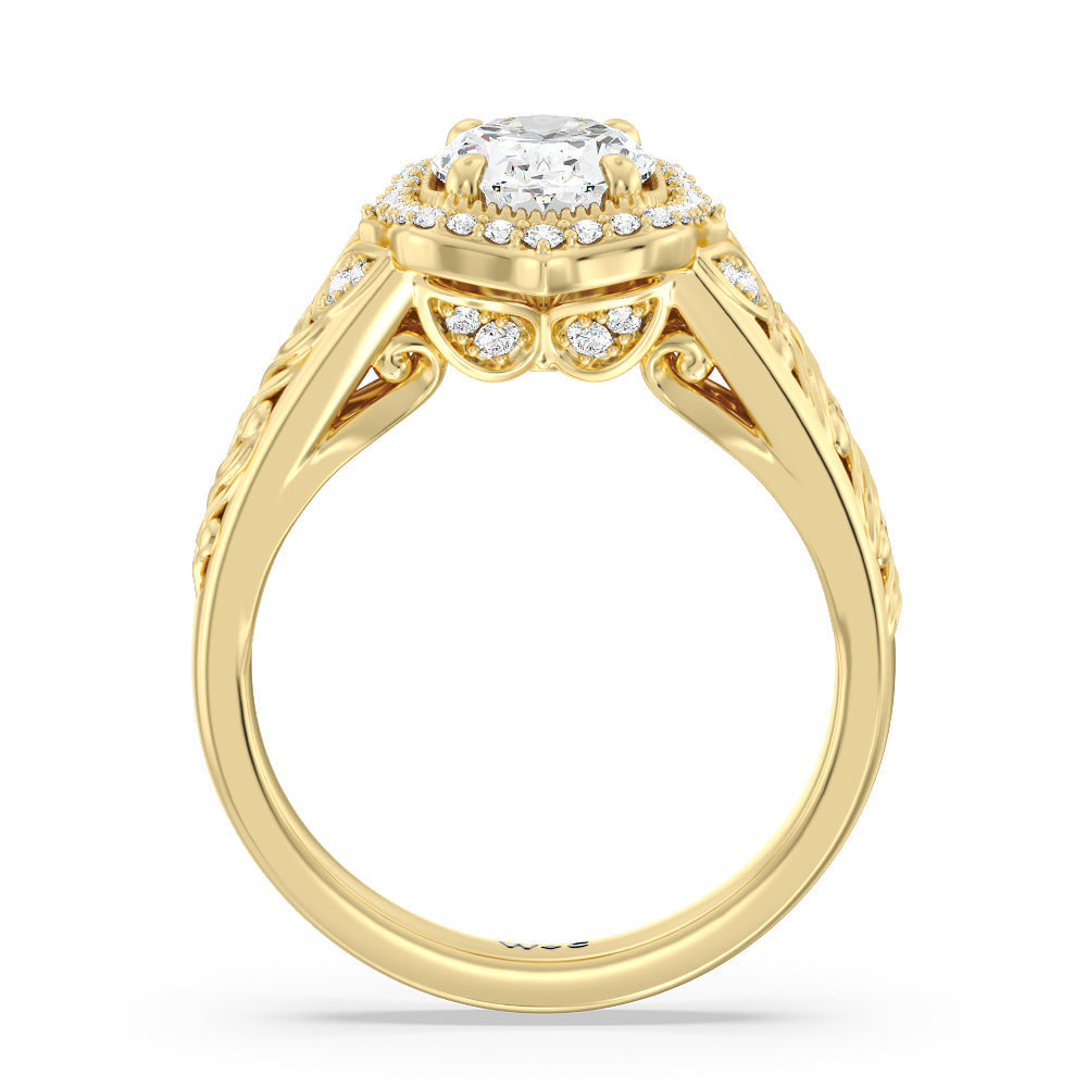 Vintage Filigree Fancy Halo Engagement Ring with Oval Cut Diamond in 14KT Yellow Gold view 2
