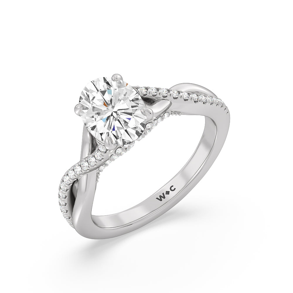 1 3/4 cttw Oval Cut Vintage Glamour Ribbon Swirl Engagement Ring with 1 3/4 Cut Diamond in 14KT Oval view 3
