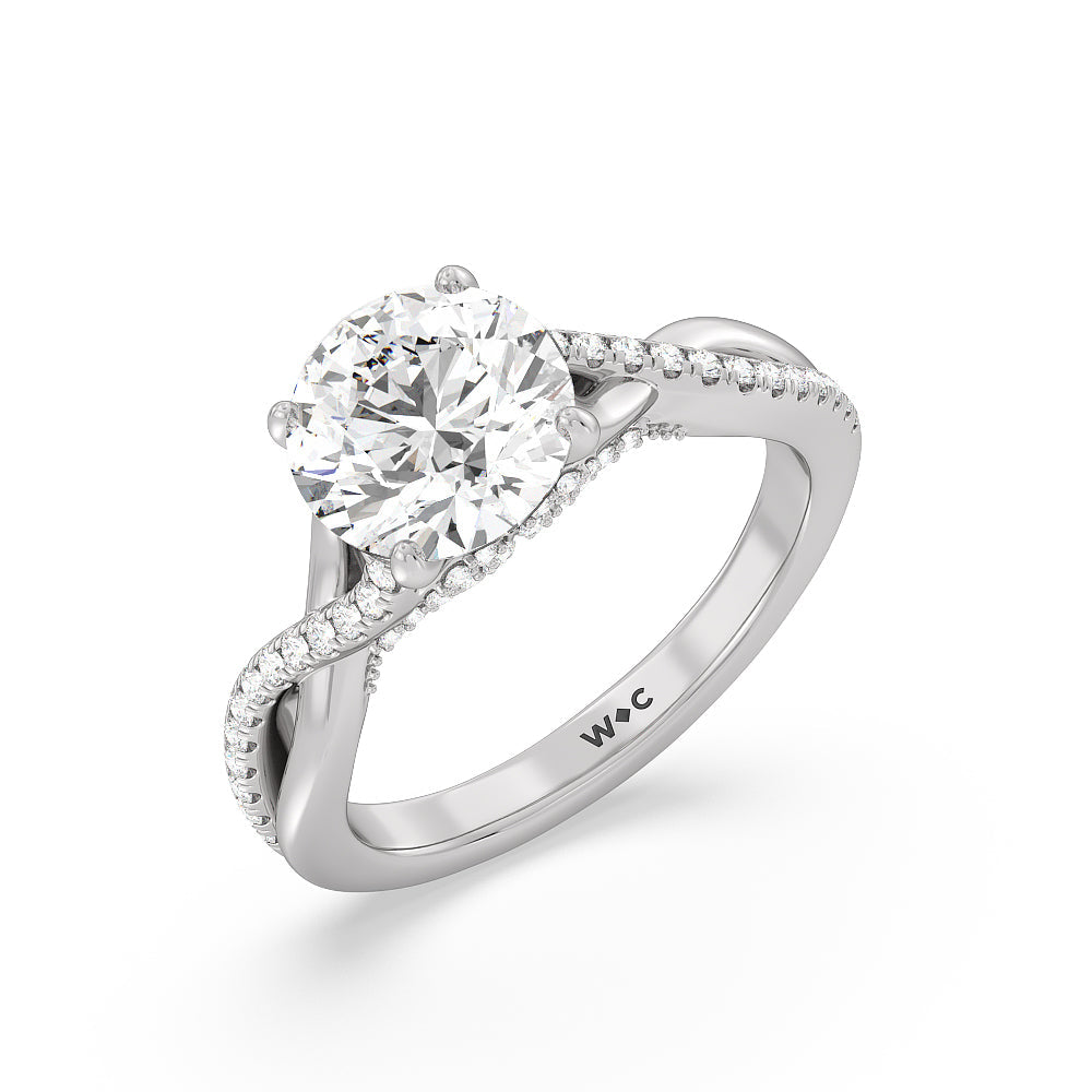 Vintage Glamour Ribbon Swirl Engagement Ring with Round Cut Diamond in 14KT Platinum view 3
