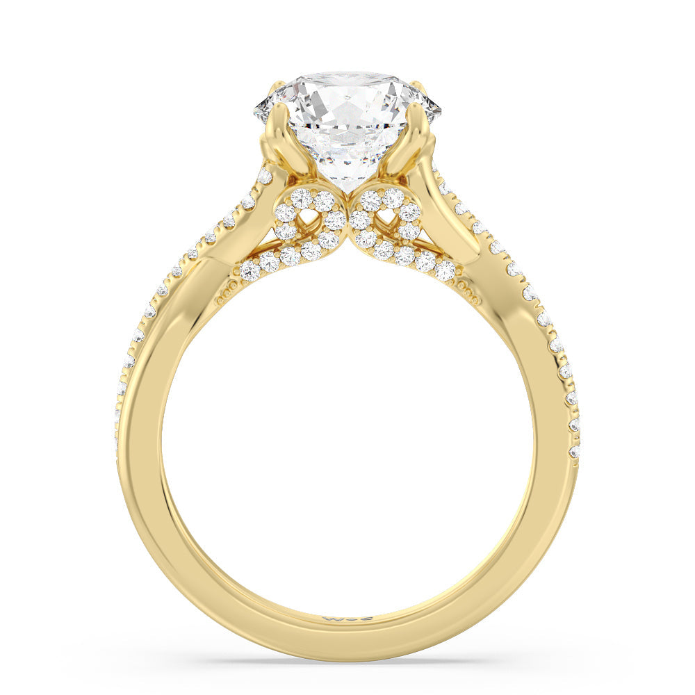 Glamour Ribbon Swirl Engagement Ring with Round Cut Diamond in 14KT Yellow Gold view 3
