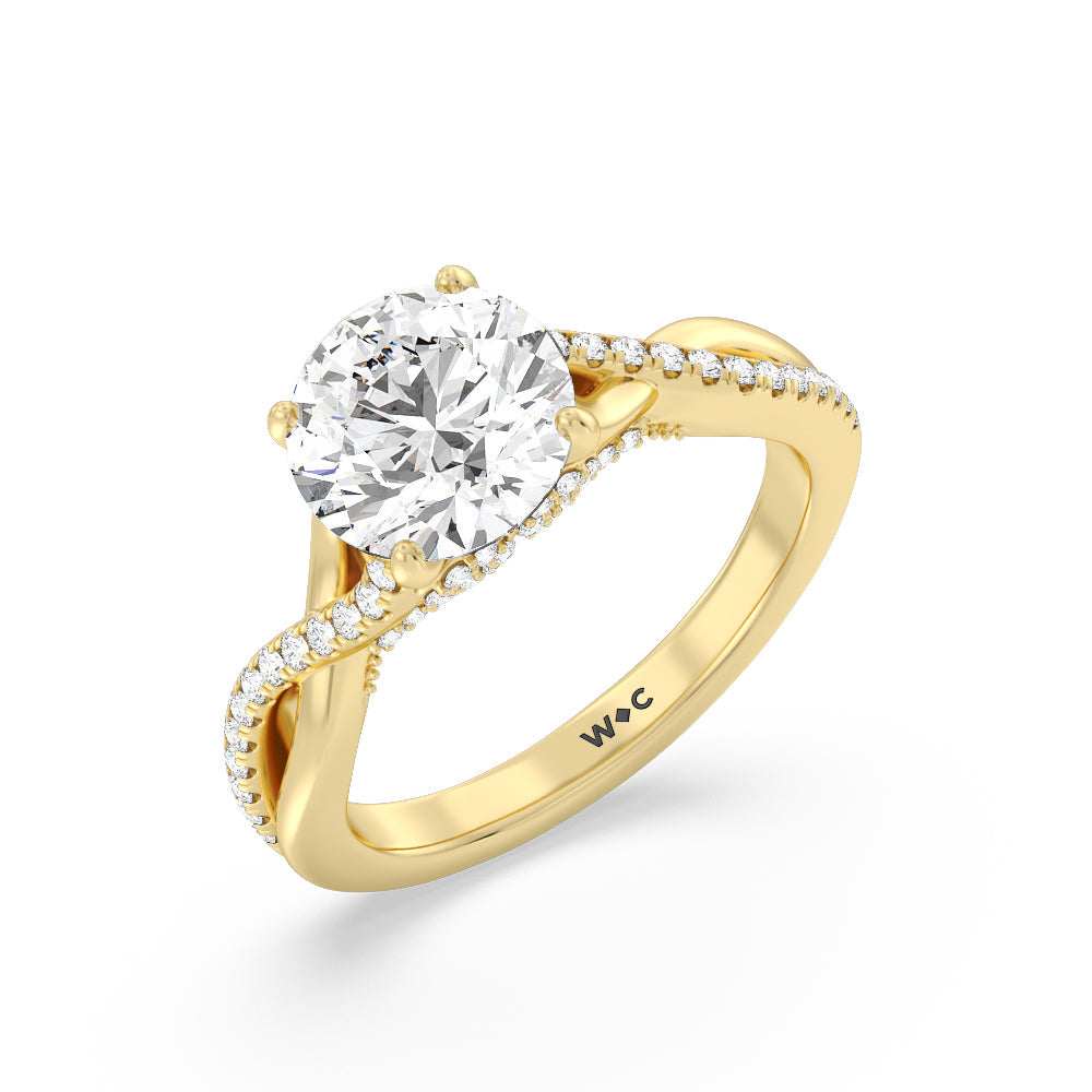 Vintage Glamour Ribbon Swirl Engagement Ring with Round Cut Diamond in 14KT Yellow Gold view 3
