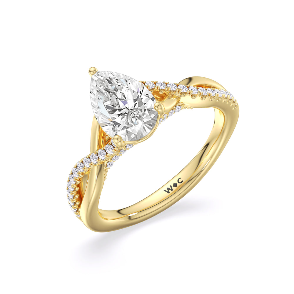 Vintage Glamour Ribbon Swirl Engagement Ring with Pear Cut Diamond in 14KT Yellow Gold view 4
