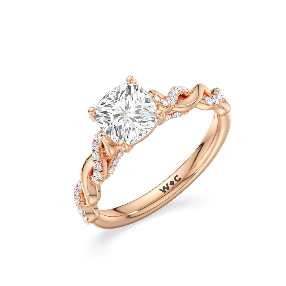Cushion Cut Vintage Glamour Twisted Diamond Engagement Ring with Lab Grown Diamond in 14KT Rose Gold view 3
