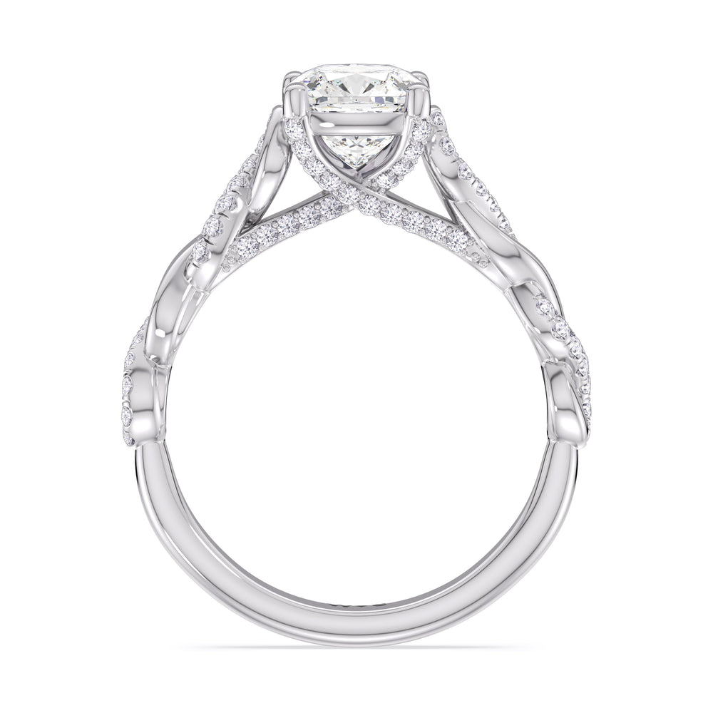 Glamour Twisted Diamond Engagement Ring with Cushion Cut Diamond in 14KT Platinum view 2
