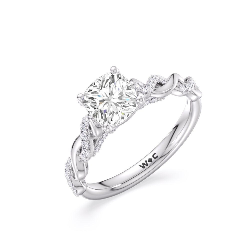 Cushion Cut Vintage Glamour Twisted Diamond Engagement Ring with Lab Grown Diamond in 14KT Platinum view 3
