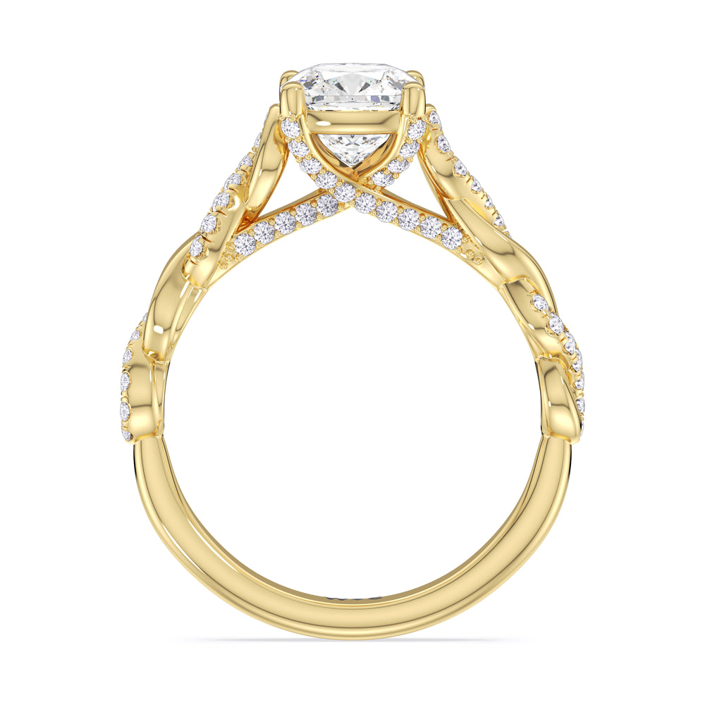 Cushion Cut Vintage Glamour Twisted Diamond Engagement Ring with Lab Grown Diamond in 14KT Yellow Gold view 2
