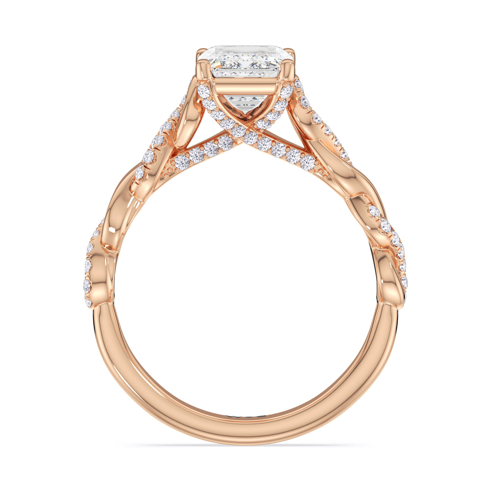 Emerald Cut Vintage Glamour Twisted Diamond Engagement Ring with Lab Grown Diamond in 14KT Rose Gold view 2
