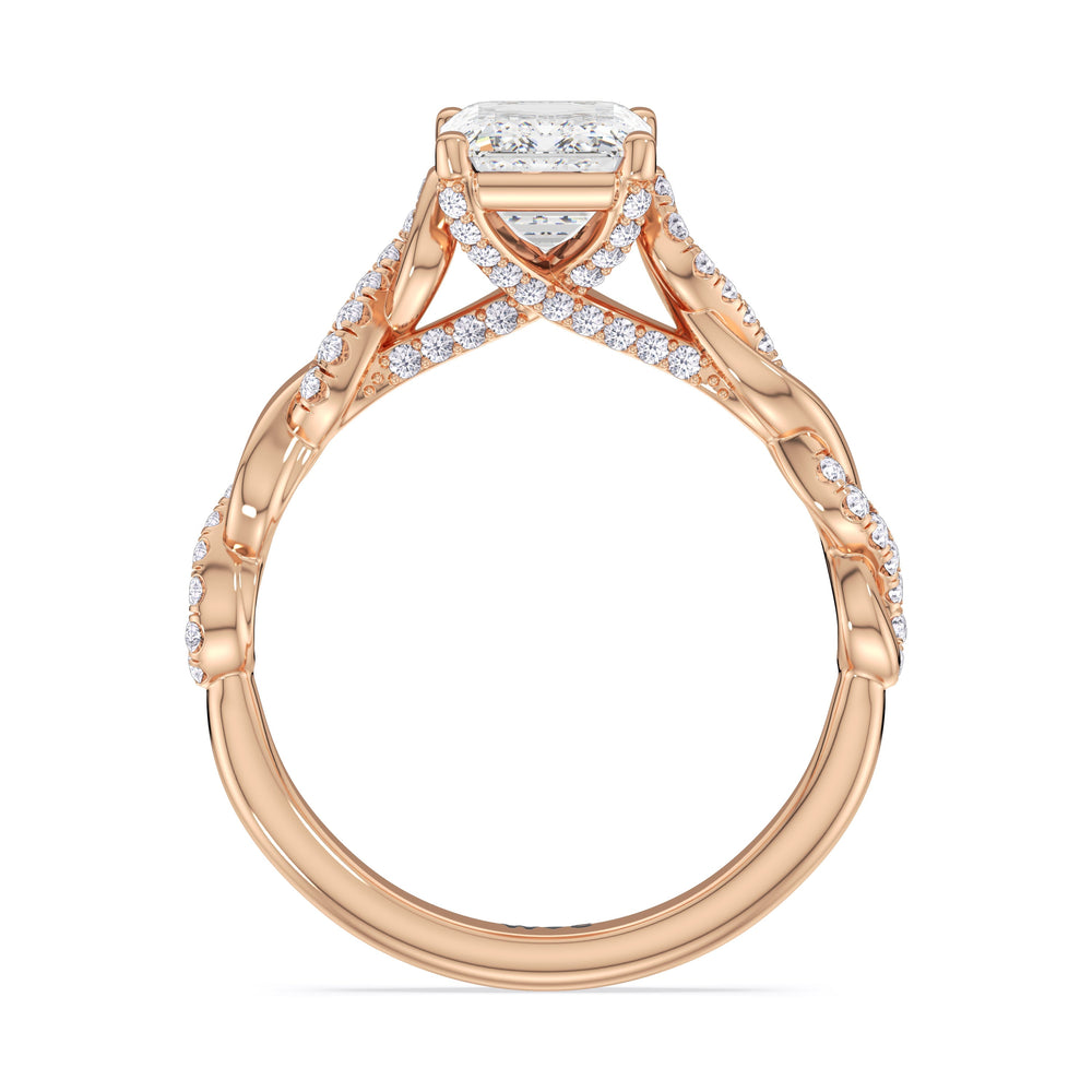 Glamour Twisted Diamond Engagement Ring with Emerald Cut Diamond in 14KT Rose Gold view 2

