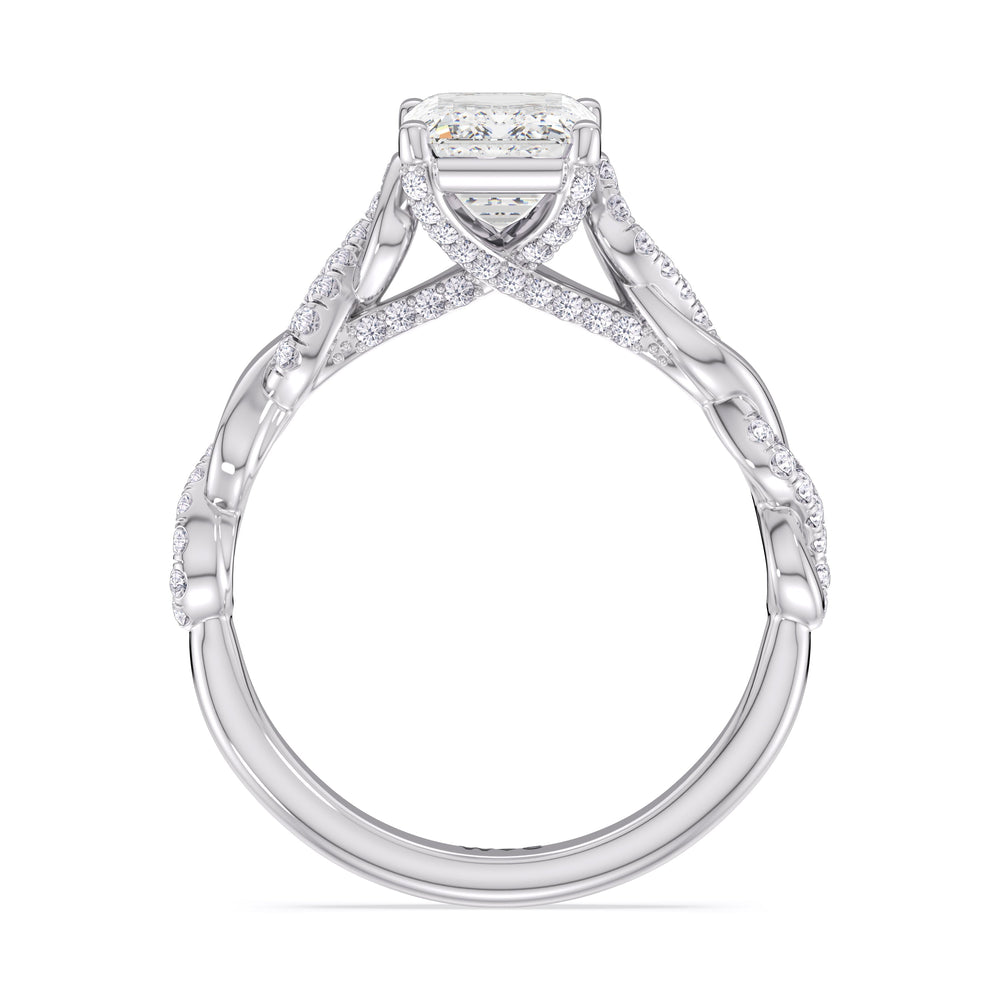 Glamour Twisted Diamond Engagement Ring with Emerald Cut Diamond in 14KT Platinum view 2
