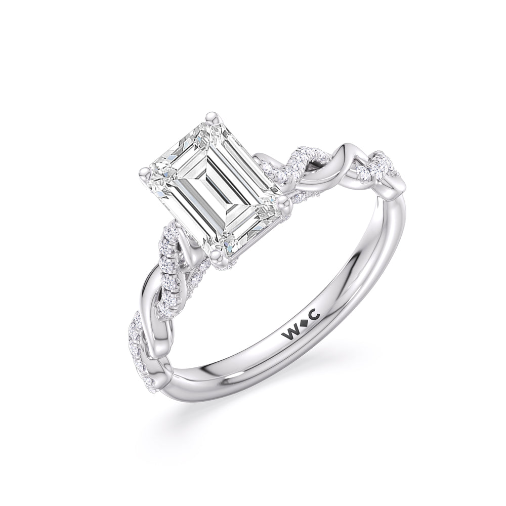 Emerald Cut Vintage Glamour Twisted Diamond Engagement Ring with Lab Grown Diamond in 14KT Platinum view 3
