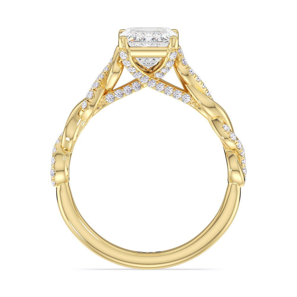 Glamour Twisted Diamond Engagement Ring with Emerald Cut Diamond in 14KT Yellow Gold view 2
