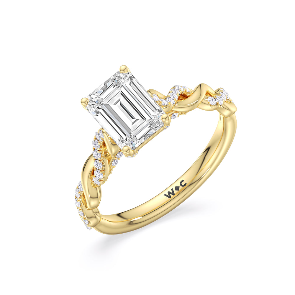 Emerald Cut Vintage Glamour Twisted Diamond Engagement Ring with Lab Grown Diamond in 14KT Yellow Gold view 3
