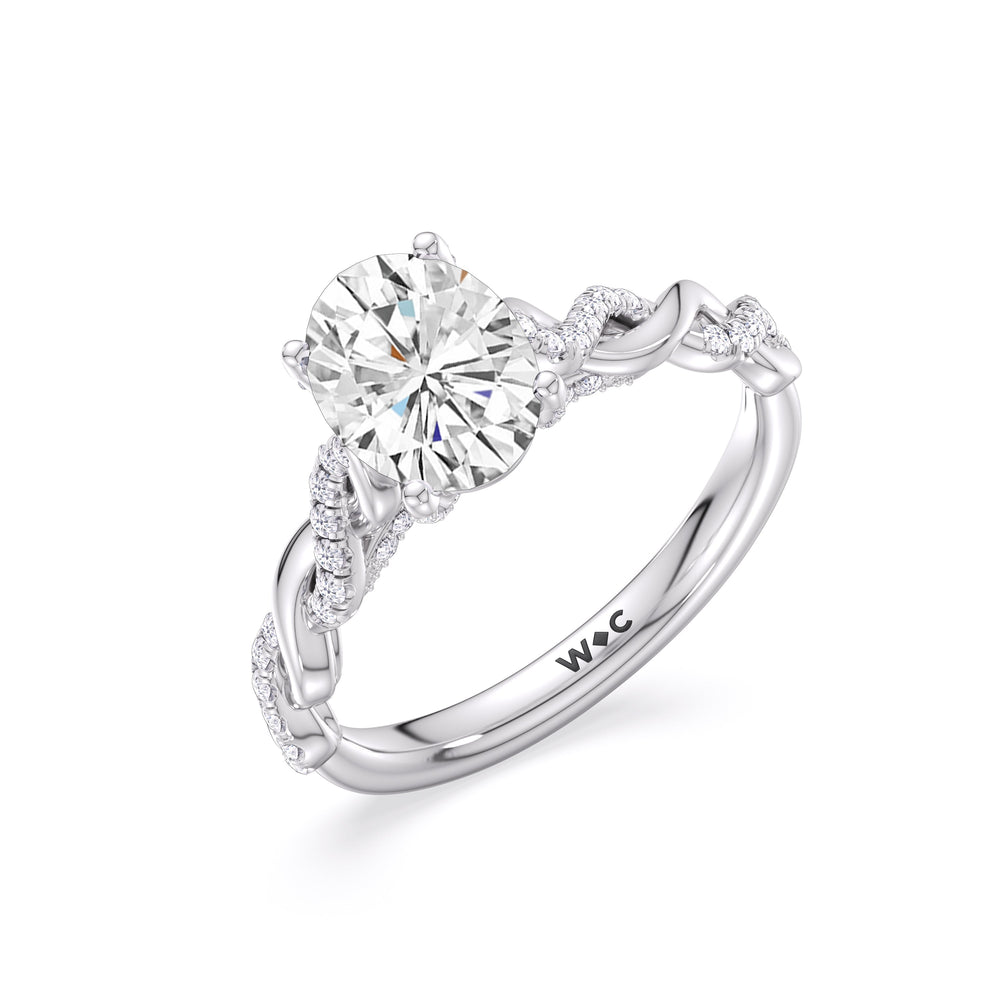 Glamour Twisted Diamond Engagement Ring with Oval Cut Diamond in 14KT Platinum view 4
