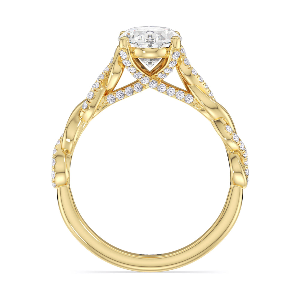 Glamour Twisted Diamond Engagement Ring with Oval Cut Diamond in 14KT Yellow Gold view 3
