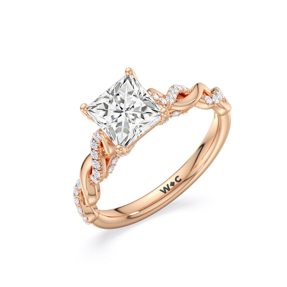 Glamour Twisted Diamond Engagement Ring with Princess Cut Diamond in 14KT Rose Gold view 4
