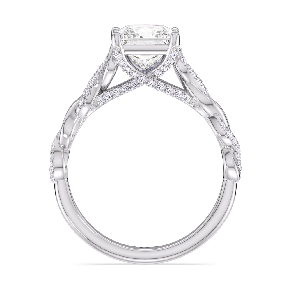 Glamour Twisted Diamond Engagement Ring with Princess Cut Diamond in 14KT Platinum view 3
