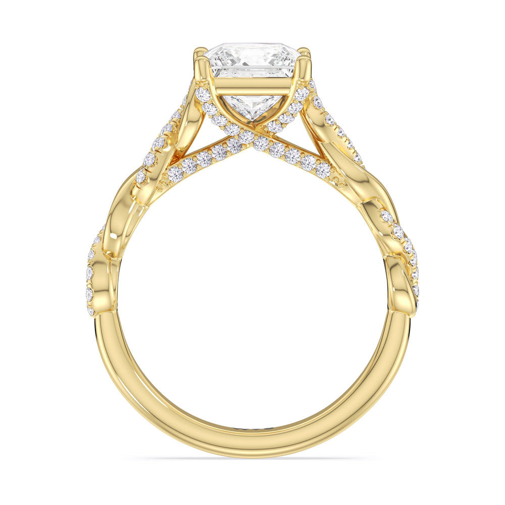 Glamour Twisted Diamond Engagement Ring with Princess Cut Diamond in 14KT Yellow Gold view 3

