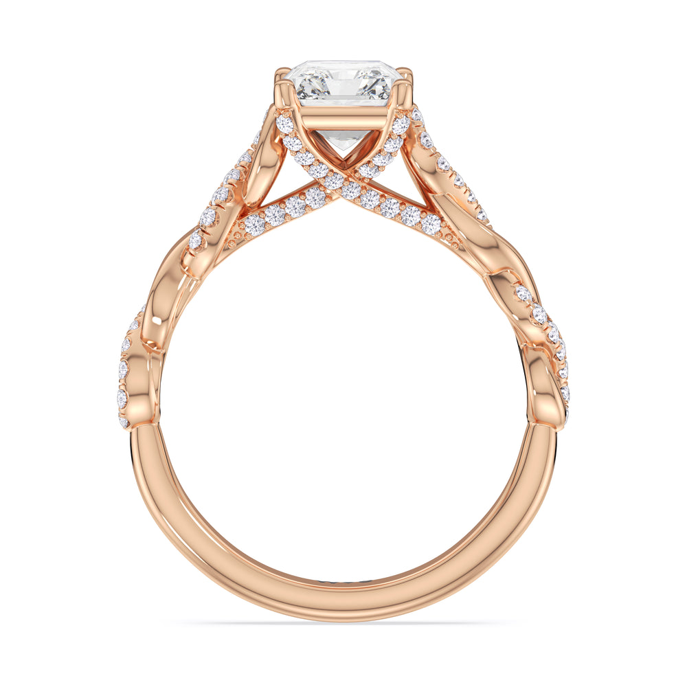 Radiant Cut Vintage Glamour Twisted Diamond Engagement Ring with Lab Grown Diamond in 14KT Rose Gold view 2

