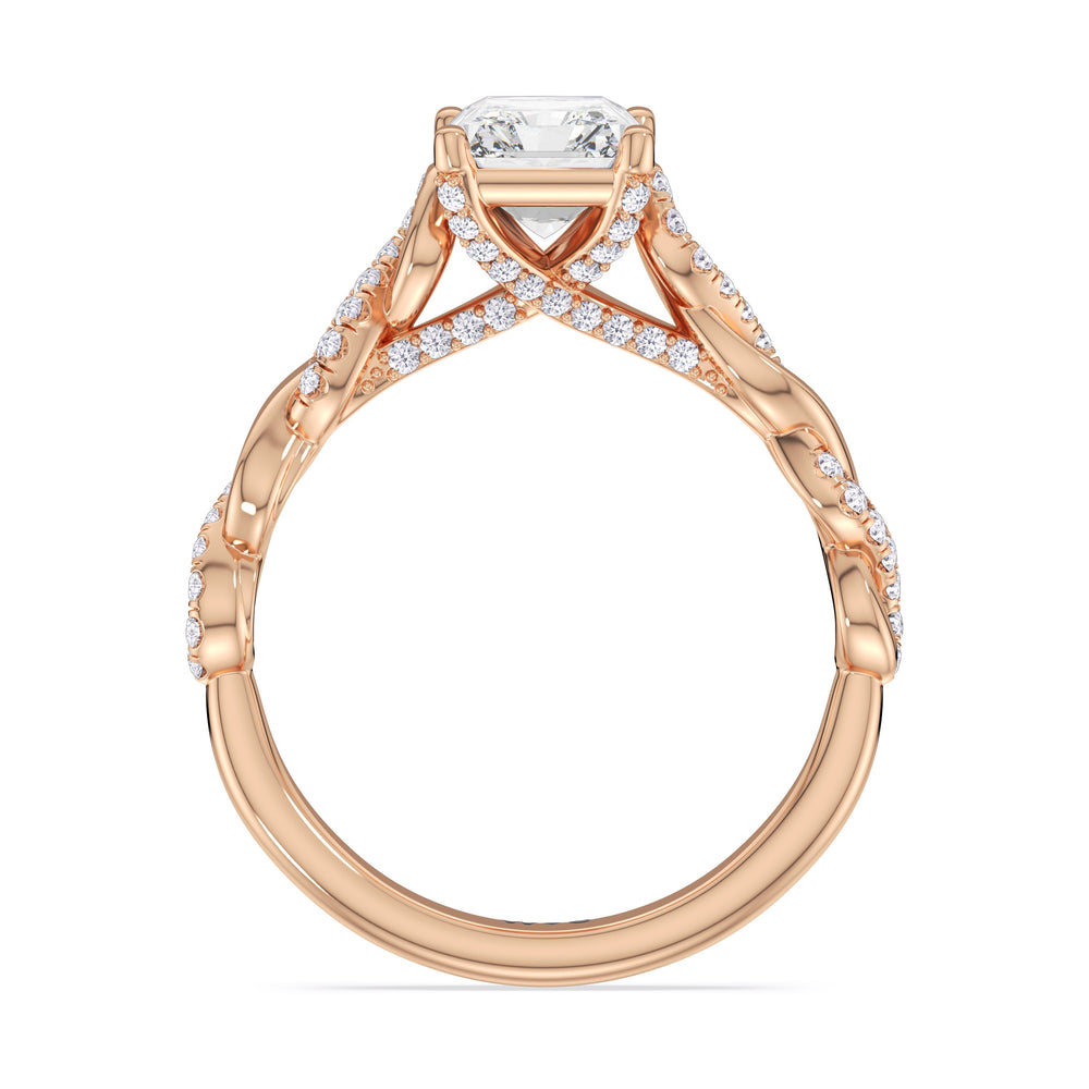 Glamour Twisted Diamond Engagement Ring with Radiant Cut Diamond in 14KT Rose Gold view 2
