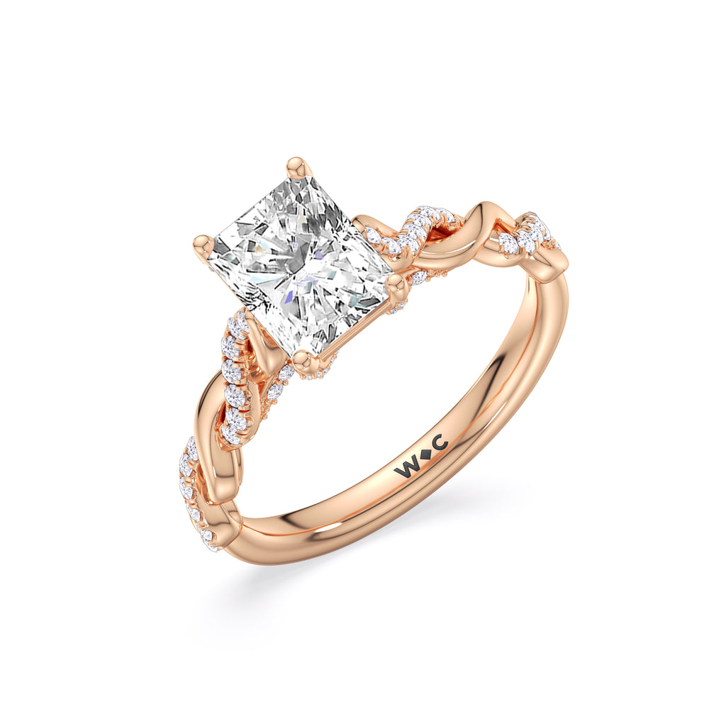 Radiant Cut Vintage Glamour Twisted Diamond Engagement Ring with Lab Grown Diamond in 14KT Rose Gold view 3
