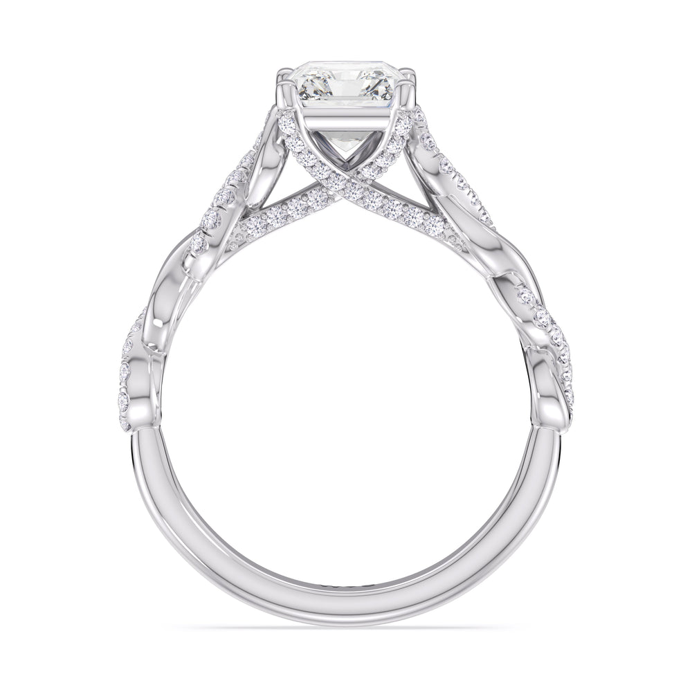 Glamour Twisted Diamond Engagement Ring with Radiant Cut Diamond in 14KT Platinum view 2
