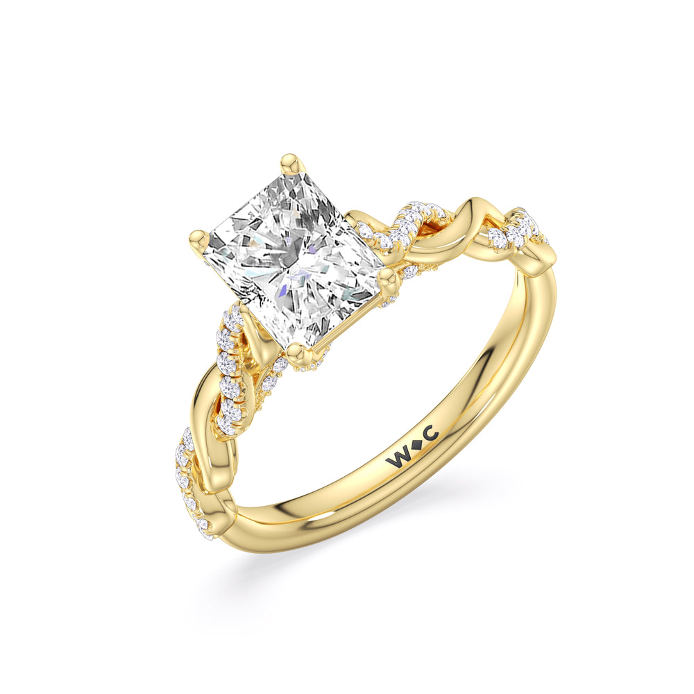 Radiant Cut Vintage Glamour Twisted Diamond Engagement Ring with Lab Grown Diamond in 14KT Yellow Gold view 3
