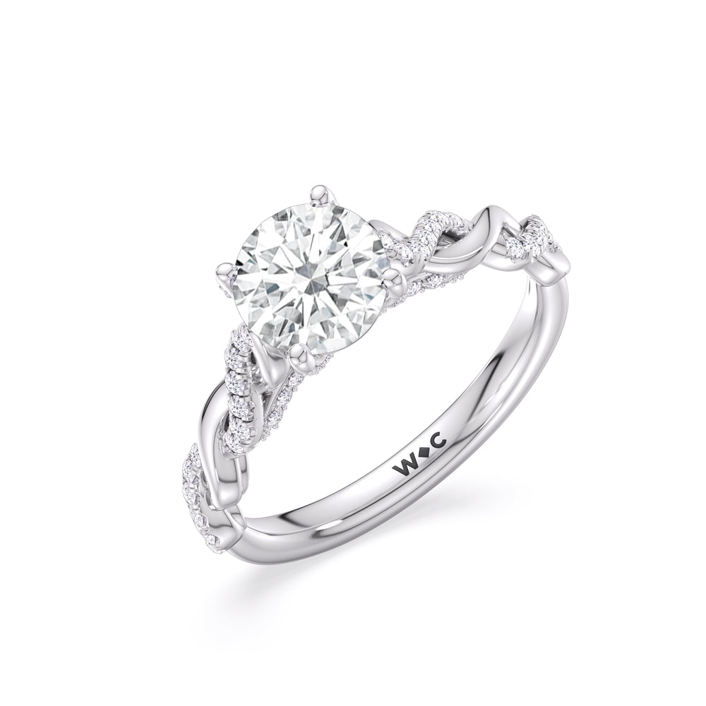 Glamour Twisted Diamond Engagement Ring with Round Cut Diamond in 14KT Platinum view 4
