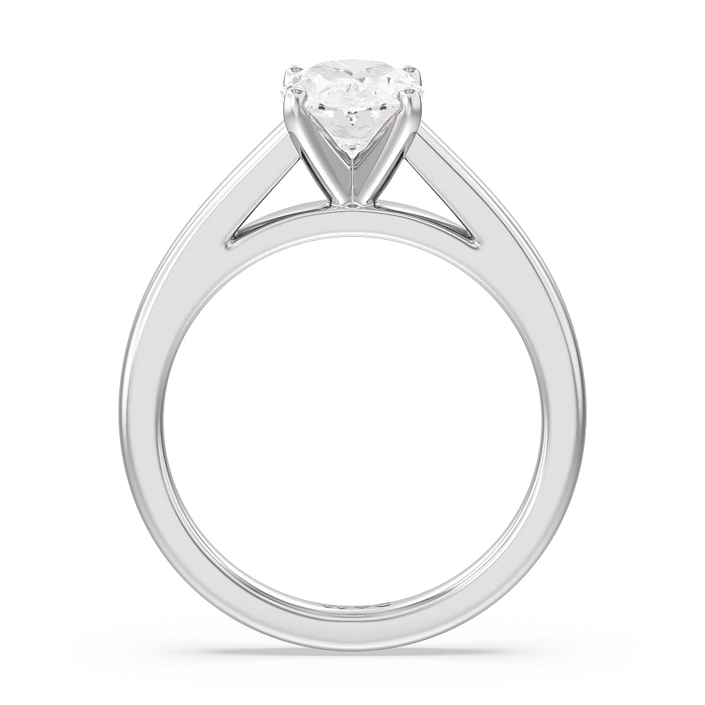 Classic Cathedral Solitaire Engagement Ring with Oval Cut Diamond in 14KT Platinum view 2
