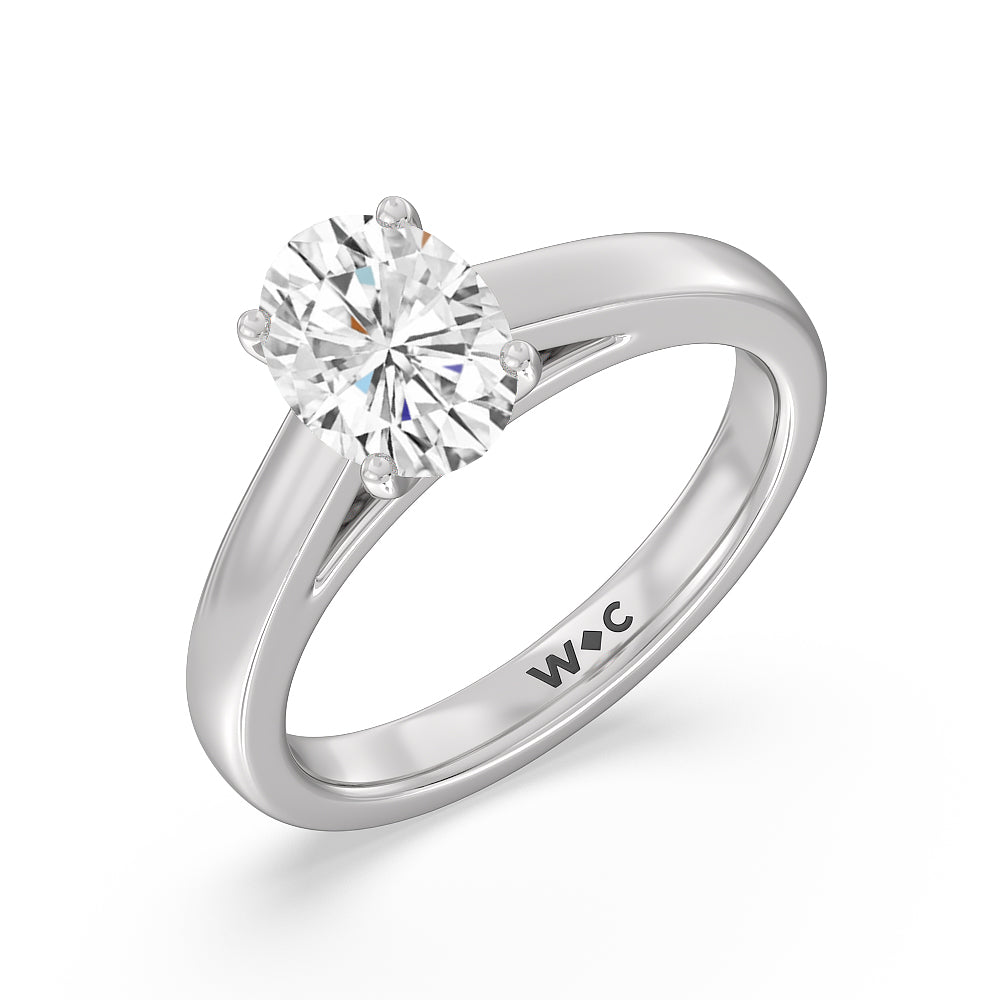 Classic Cathedral Solitaire Engagement Ring with Oval Cut Diamond in 14KT Platinum view 3
