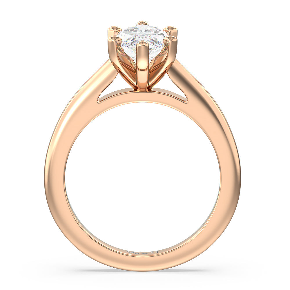 Marquise Cut Tapered Cathedral Solitaire Engagement Ring with Lab Grown Diamond in 14KT Rose Gold view 2
