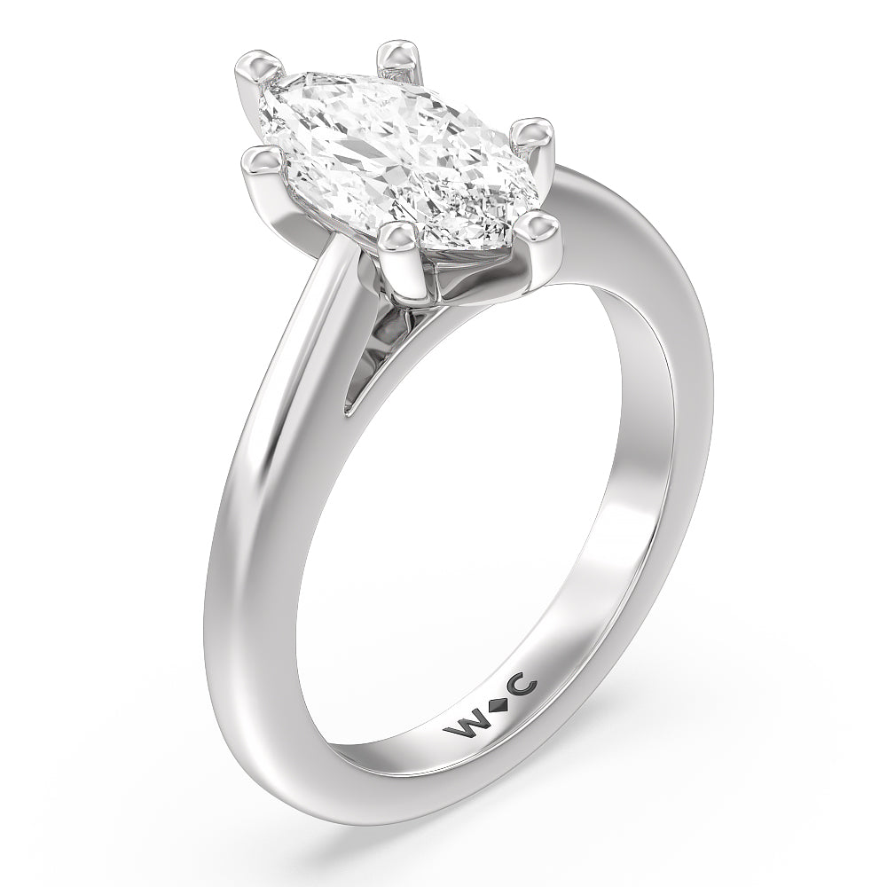 Marquise Cut Tapered Cathedral Solitaire Engagement Ring with Lab Grown Diamond in 14KT Platinum view 3
