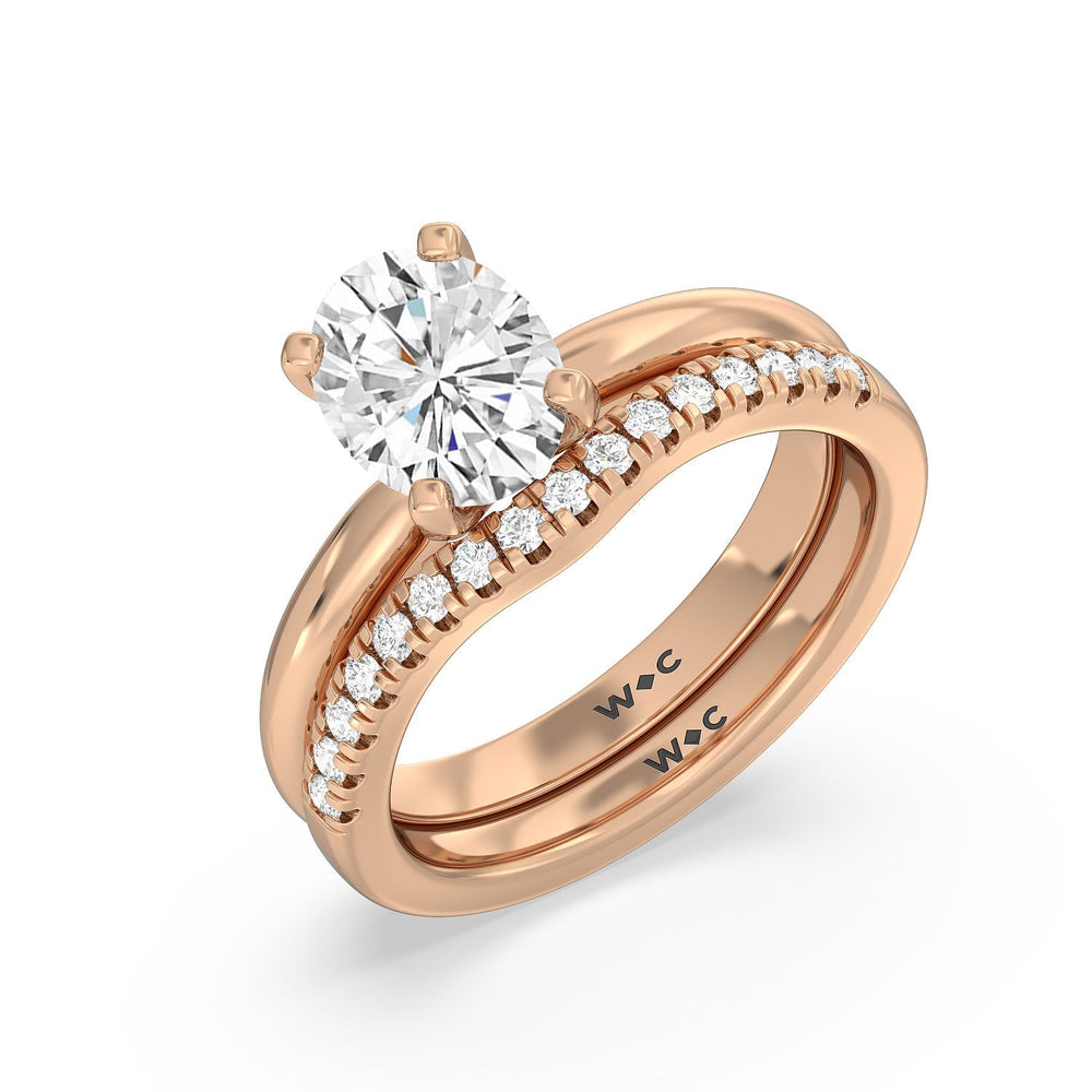 Classic Four Prong Solitaire Diamond Wedding Band (E+ VS+) with 18KT Rose Gold Cut Diamond in 14KT Rose Gold view 3
