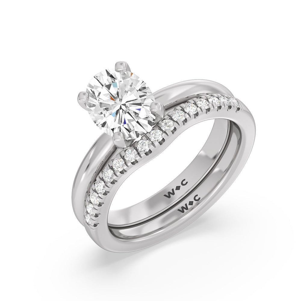 Classic Four Prong Solitaire Diamond Wedding Band (E+ VS+) with Platinum Cut Diamond in 14KT Platinum view 3
