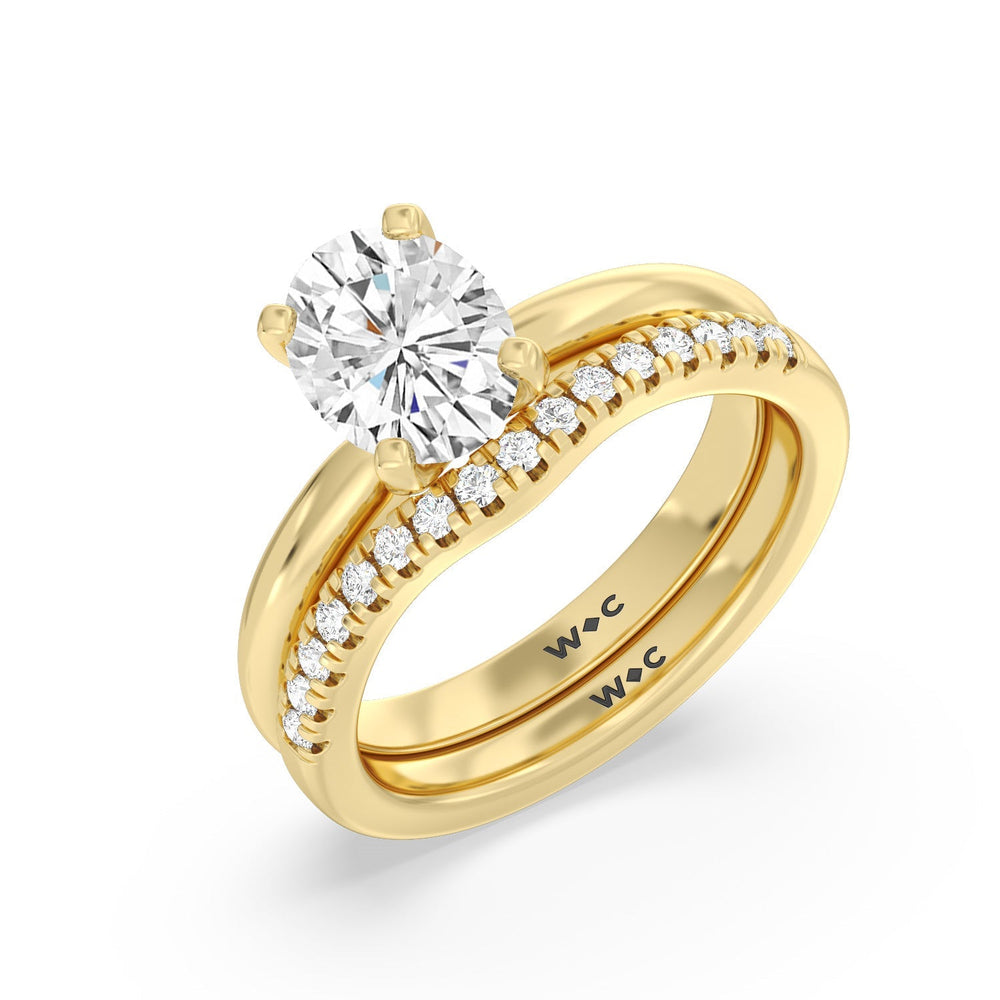 Classic Four Prong Solitaire Diamond Wedding Band (E+ VS+) with 18KT Yellow Gold Cut Diamond in 14KT Yellow Gold view 3
