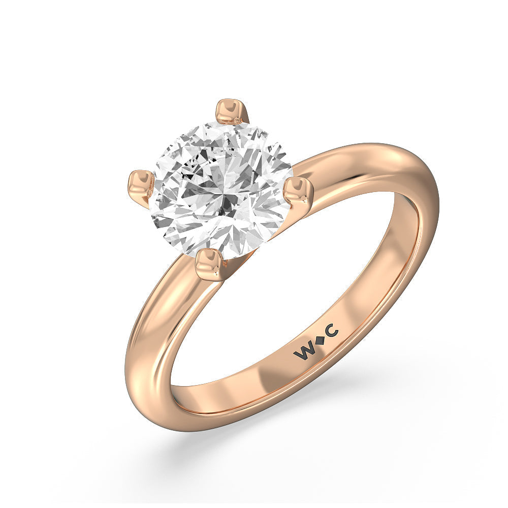 Round Cut Classic Four Prong Solitaire Lab Diamond Engagement Ring with Lab Grown Diamond in 14KT Rose Gold view 2
