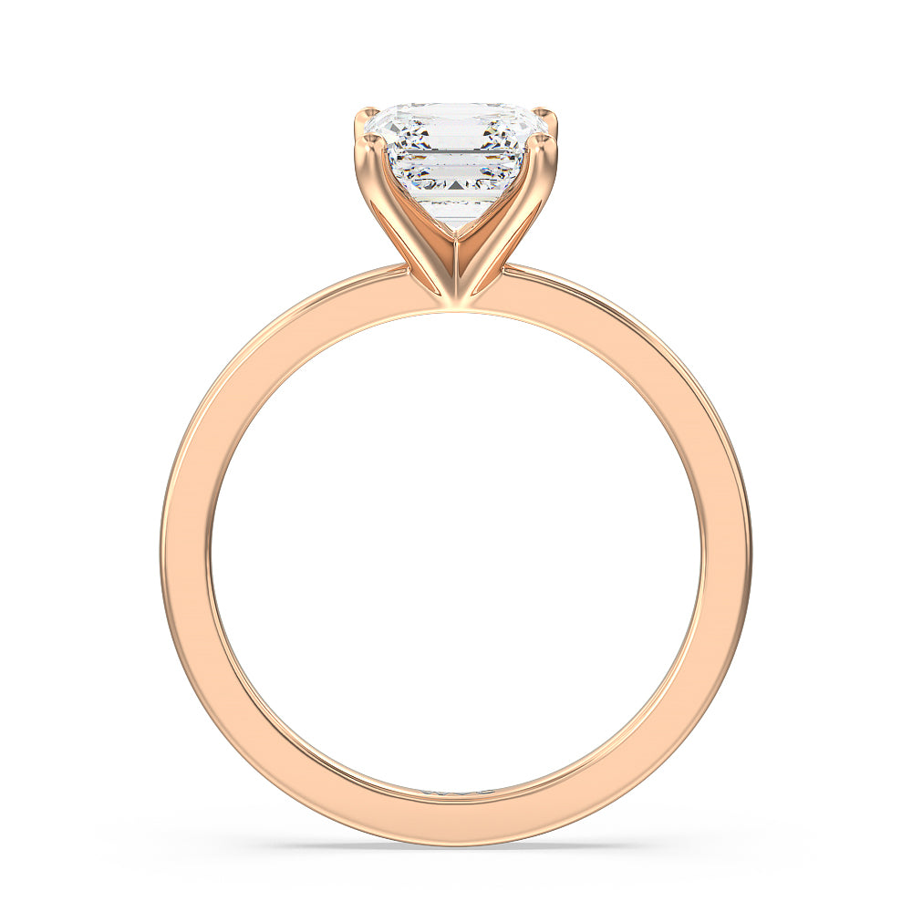 Fine Petite Solitaire Diamond Engagement Ring with Asscher Cut Diamond in 14KT Rose Gold view 2
