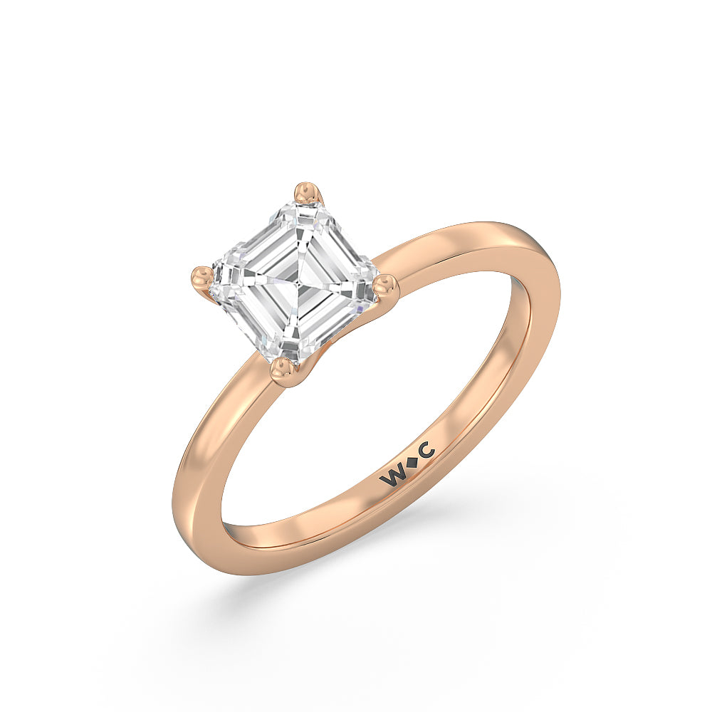Petite Solitaire Diamond Engagement Ring with Asscher Cut Diamond in 14KT Rose Gold view 3
